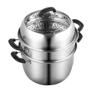 Vaporera VEVOR Acero Inoxidable 28cm: 8L, 3 niveles, tapa vidrio.