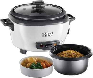 Olla arrocera Russell Hobbs: 6 raciones, vaporera, función mantener caliente.
