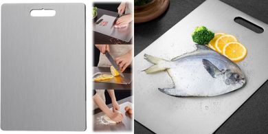 Yamato Cutting Board, Tabla De Cortar Acero Inoxidable, Double Sided Stainless Nonstick Chopping Board for Kitchen Home Cooking Outdoor Camping, Suitable for Various Cooking Tasks (25 x 15CM,SUS304)