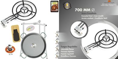 COMBOI Paellero Gas Butano 70 CM, Paellera 90 CM, Kit Quemador, Regulador de gas, Manguera, Patas Trípode, Nivel, delantal, Libro de Recetas digital (KIT 700 + Patas Trípode)