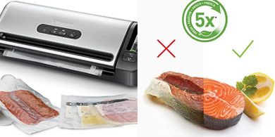 FoodSaver Envasadora al Vacío con un Cutter Incorporado, Funciones «solo sellado», «húmedo/seco» y «marinar», incluye Rollos/Bolsas [FFS017X]