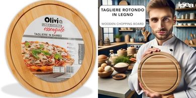 IPEA Tabla de cortar redonda de madera para pizza, queso, salami – 28 cm – Tabla circular multiusos para cortar y servir aperitivos, pan y verduras en la cocina o restaurante – Plato – Bandeja de