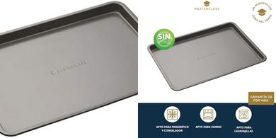 Bandeja horno antiadherente 35x25x2cm gris con mangas
