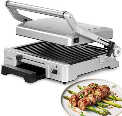 Plancha a gas MPM: doble, basculante, altura regulable, acero inoxidable, 2000W.