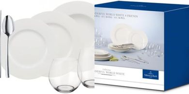 Servicio de Mesa Wonderful World White 4 Personas: 36 piezas porcelana premium.
