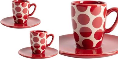 Juego de café Benetton: 4 piezas, tazas y platos de gres.
