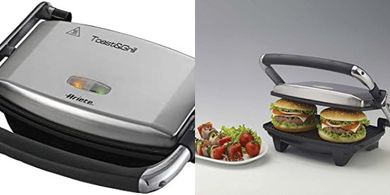 Plancha y Grill Ariete Slim 1911: Doble función, 1000W, acero inoxidable.