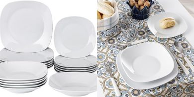 Vajilla Baroni Home: 18 piezas porcelana cuadrada blanca para 6
