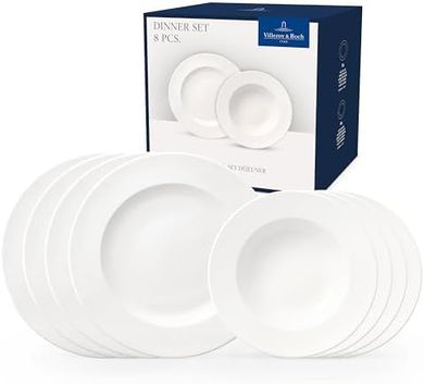 Juego de platos Villeroy & Boch para 4, 8 piezas, porcelana blanca.
