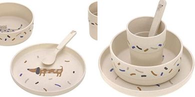 LÄSSIG Juego de vajilla infantil (plato, bol, taza, cuchara) sin BPA para lavavajillas y microondas/Dish Set PP/Cellulose Little Mateys royal blue