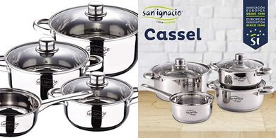 Juego de cacerolas San Ignacio Cassel, 7 piezas acero inoxidable, inducción.