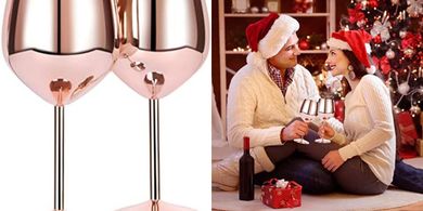 Juego de 2 copas vino inoxidable oro rosa, 18 oz
