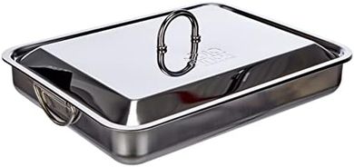 Bandeja rectangular Bioinox con tapa, metal plateado, 35x27x5.7cm
