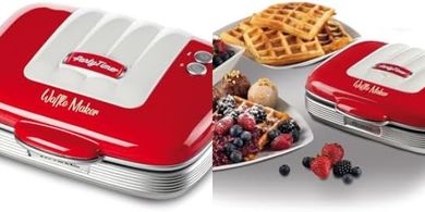 Gofrera Ariete 1973: 700W, antiadherente, compacta, roja.