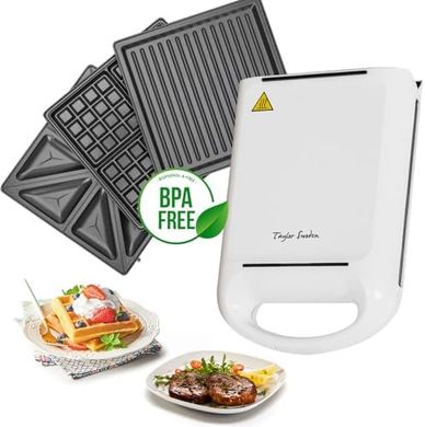 Sandwichera, gofrera y tostadora 3 en 1: 4 sándwiches, 1200W, BPA libre.