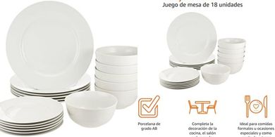 Vajilla Blanca Amazon Basics para 6 personas (18 piezas)
