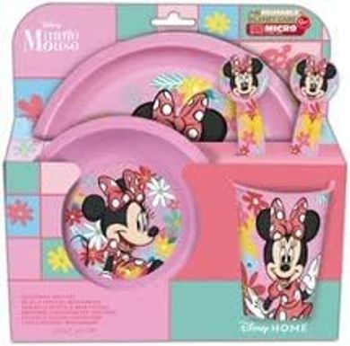 Vajilla infantil Minnie Mouse: 5 piezas reutilizables (vaso, plato, cuenco, cubiertos)
