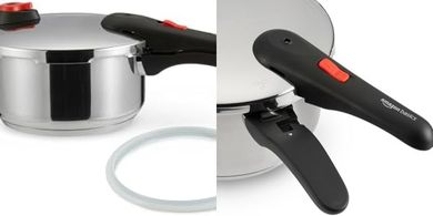 Olla a presión Amazon Basics: acero inoxidable, 4 litros, plata.