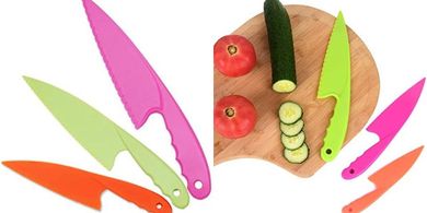 Juego de 3 cuchillos de cocina seguros para niños, sin BPA.
