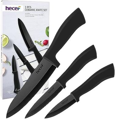 Juego de cuchillos cerámicos Hecef: chef, fruta, pelador (3 piezas)
