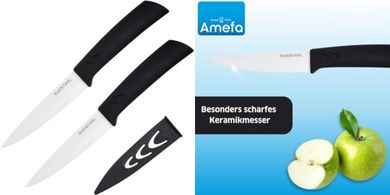 Amefa AUENTHAL Juego de 2 Cuchillos de cerámica, Extremadamente Afilados, Mango ergonómico, Incluye Protector de Hoja, Cuchillo pelador, Cuchillo de Cocina, cerámica, plástico, Blanco, Longitud de la