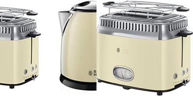 Tostadora y Hervidor Retro Russell Hobbs: Acero inoxidable, 2 rebanadas.