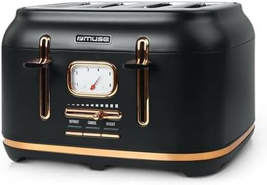Tostadora Muse MS131BC: 4 rebanadas, negro mate/cobre