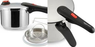Olla a presión Amazon Basics: 6 litros, acero inoxidable.
