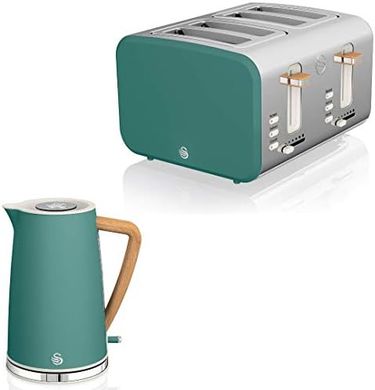 Set Desayuno Swan Nordic: Hervidor inalámbrico 1.7L, tostadora 4 rebanadas.