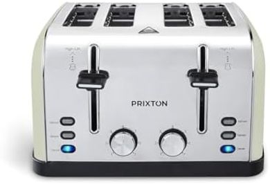 Tostadora PRIXTON Bianca: 4 ranuras anchas, 7 niveles, 1900W, acero inoxidable.
