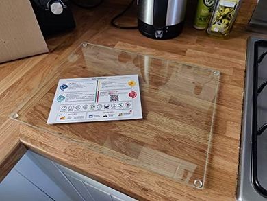 Tabla de Cortar de Vidrio 40 x 30 cm: Protector de Encimera de Vidrio para Cocina - Vidrio Templado Duradero e Higiénico, Resistente a Arañazos - TRANSPARENTE