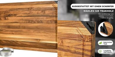 Tabla de cortar teca grande reversible, con afilador y ranura.
