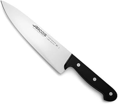 Cuchillo Chef Arcos: Acero inoxidable, 200 mm, mango ergonómico, negro.
