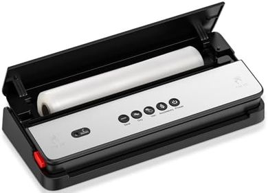 Bonsenkitchen Envasadora al Vacio, Maquina al Vacio de Alimentos, Cortador Incorporado y Almacenamiento de Rollos, La Conservación de Alimentos de Larga Duración, VS3017 (Negro)