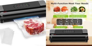 Bonsenkitchen Envasadora al Vacío, Máquina Envasadora al Vacio Domestica Rápida y Compacta, Alta Velocidad de Trabajo Continuo, incluye Bolsas de Vacío y Mangueras Accesorias