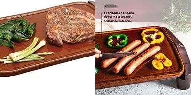Plancha de asar artesanal española, antiadherente, 46x28cm, 1600W.