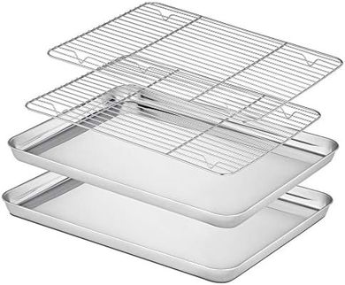 Bandeja de horno Velaze: 2 sartenes, 2 rejillas, acero inoxidable, fácil limpieza.