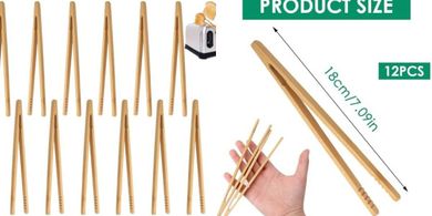 Pinzas de bambú para cocina: juego de 12 reutilizables (17.8 cm)