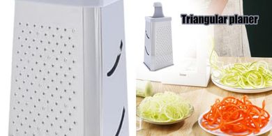 Rallador de cocina multiusos: acero inoxidable, versátil, eficiente.