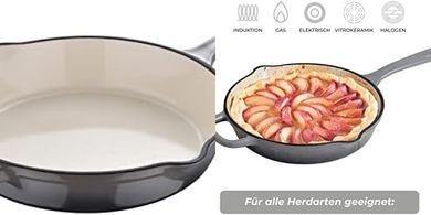 Sartén Hierro Fundido MasterPro 24,5cm, mango ergonómico, blanco.