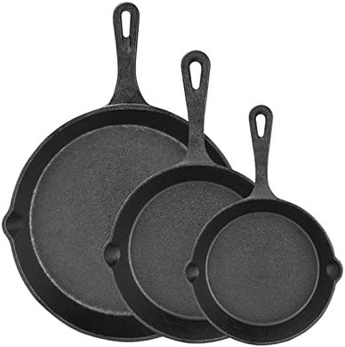 Juego de 3 sartenes hierro fundido (6", 8", 10") - inducción, gas, eléctrica